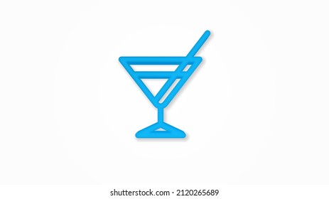 Cocktail Glass Umbrella, Juice Drink, 3d Line Flat Color Icon. Realistic Vector Illustration. Pictogram Isolated. Top View. Colorful Transparent Shadow Design.