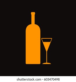 Cocktail Glass vector icon. Alcohol drinking sign. Martini symbol. Orange icon on black background