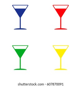 Cocktail Glass vector icon. Alcohol drinking sign. Martini symbol. Blue.Red. Green. Yellow.