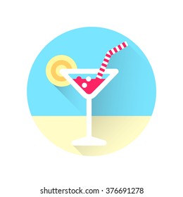 Cocktail glass vector icon. Flat icon with long shadow. 