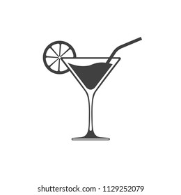 Cocktail glass vector icon with wave on liquid placed on white background