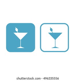 Cocktail glass vector silhouette icon. White and blue