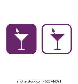 Cocktail glass vector silhouette icon. Purple and white