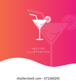 Cocktail glass vector silhouette icon on gradient background. Summer flat illustration