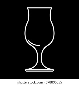 Cocktail glass white contour on black background of vector illustration.