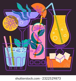 Cocktail glasses drinks vector illustration