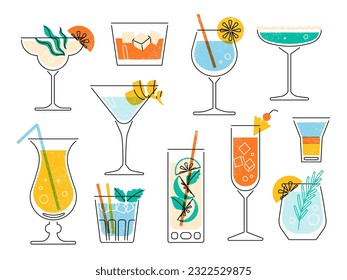 Cocktail glasses drinks vector illustration