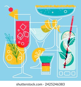 Cocktail glasses drinks vector illustration