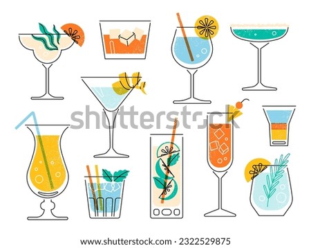 Cocktail glasses drinks vector illustration