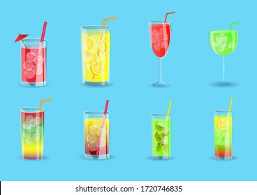 Cocktail glasses flat vector illustration.