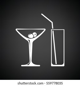 Cocktail glasses icon. Black background with white. Vector illustration.