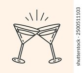 Cocktail glasses icon.Cheers symbol. Party and celebration simple Minimal Pictogram.Cocktail party invitation sign for greeting cards, postcards, invitations, menu design. Vector illustration EPS10.