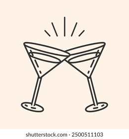 Cocktail glasses icon.Cheers symbol. Party and celebration simple Minimal Pictogram.Cocktail party invitation sign for greeting cards, postcards, invitations, menu design. Vector illustration EPS10.