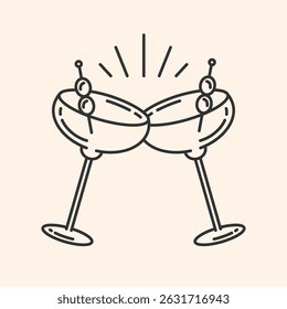 Cocktail glasses icon.Cheers symbol. Party and celebration simple Minimal Pictogram.Cocktail party invitation sign for greeting cards, postcards, invitations, menu design. Vector illustration EPS10
