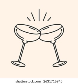 Cocktail glasses icon.Cheers symbol. Party and celebration simple Minimal Pictogram.Cocktail party invitation sign for greeting cards, postcards, invitations, menu design. Vector illustration EPS10
