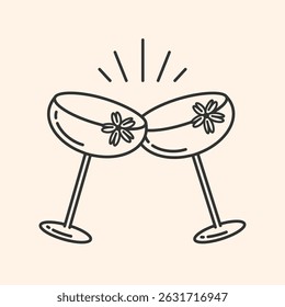 Cocktail glasses icon.Cheers symbol. Party and celebration simple Minimal Pictogram.Cocktail party invitation sign for greeting cards, postcards, invitations, menu design. Vector illustration EPS10