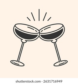 Cocktail glasses icon.Cheers symbol. Party and celebration simple Minimal Pictogram.Cocktail party invitation sign for greeting cards, postcards, invitations, menu design. Vector illustration EPS10
