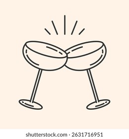 Cocktail glasses icon.Cheers symbol. Party and celebration simple Minimal Pictogram.Cocktail party invitation sign for greeting cards, postcards, invitations, menu design. Vector illustration EPS10