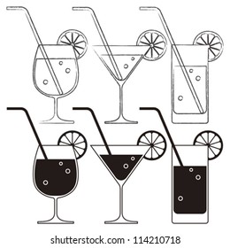 Cocktail glasses with lemon and drinking straw