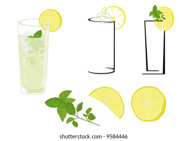 Cocktail glasses, lemon and mint.