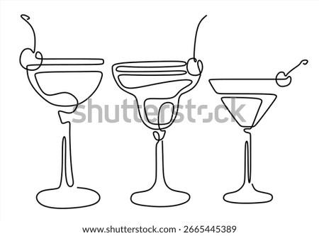 Cocktail Glasses . line icon-continuous line drawing. Editable stroke. 
