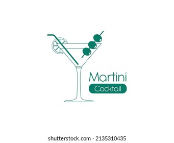 Cocktail glasses minimal vector thin line illustration. refreshing cocktails with ice cubes, lemons, and olives Party vibe cocktails