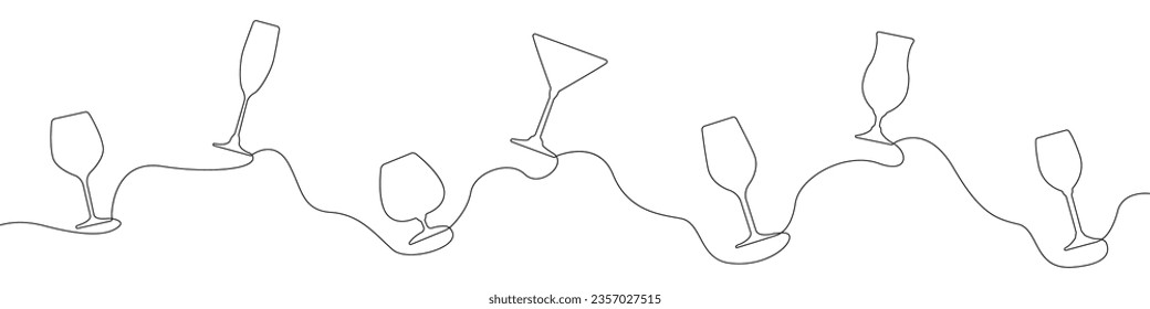 Cocktail glasses one line hand drawn vector icon. Vector continuous background cocktails set. Alcoholic drinks vector icon. Outline cocktails continuous line vector.