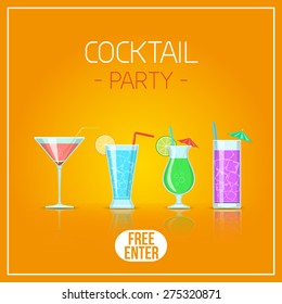 Cocktail glasses. Party time background design. 