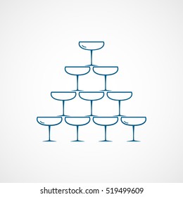 Cocktail Glasses Pyramid Blue Flat Icon On White Background