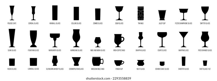 Cocktail glasses set, solid design vector illustration