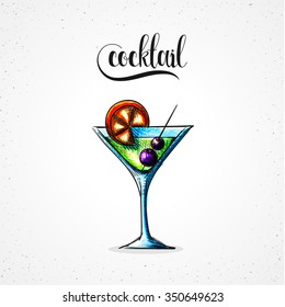 Cocktail glasses Sketch style. vector illustration 
