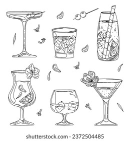 Premium Vector  Line drawing of martini glasses a set of glasses