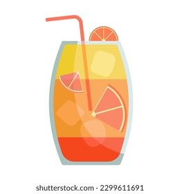 Cocktail glasses vector illustration. Refreshing cocktails with ice cubes and lemons. Party in the club. Menu designs. Alcoholic drinks. Summer and beach 