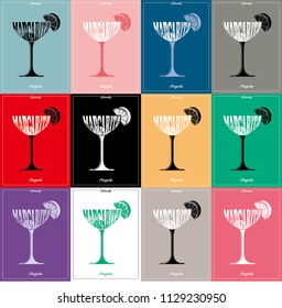 Cocktail, glass,Silhouette,Margarita,Clip art,typography,retro style vector illustration,color version 