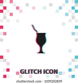 Cocktail  glitch effect vector illustration. Glass icon.
