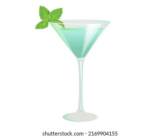 Cocktail "Grasshopper".A classic alcoholic cocktail containing green mint cream and cream.Decorated with mint.