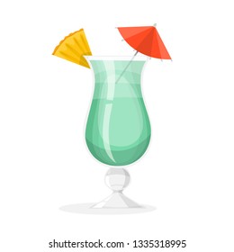 Cocktail. Green alcohol drink in a glass. Tropical summer beverage. Vector illustration in cartoon style