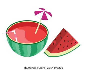 The Cocktail Half of a Watermelon with Straw and Cocktail Umbrella is a lively and tropical icon illustration.