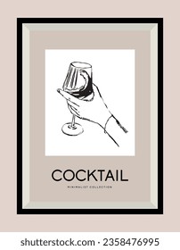 Cocktail hand drawn illustration in a poster frame for wall art gallery