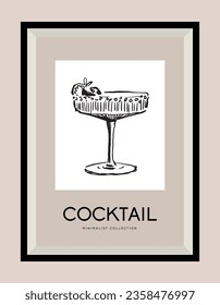 Cocktail hand drawn illustration in a poster frame for wall art gallery