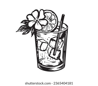 Cocktail hand drawn illustration, vector.	