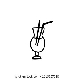 cocktail hand drawn in scandinavian style. glass with a drink and a straw.