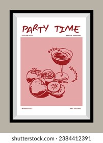 Cocktail hand drawn vector illustration in a poster frame. Art for poster design, postcards, branding, logo design, background.