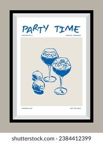 Cocktail hand drawn vector illustration in a poster frame. Art for poster design, postcards, branding, logo design, background.