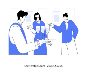 Cocktail hour abstract concept vector illustration. Group of business people drink champagne during cocktail hour, professional hotel catering service, accommodation facility abstract metaphor.