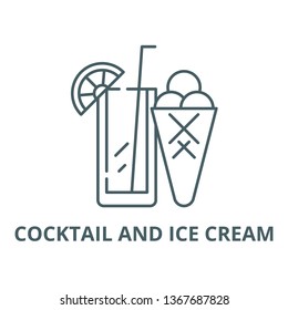 Cocktail and ice cream line icon, vector. Cocktail and ice cream outline sign, concept symbol, flat illustration