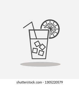Cocktail with ice cube line icon with shadow