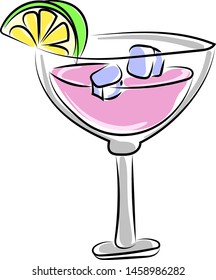 Cocktail with ice, illustration, vector on white background.