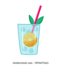 Cóctel con hielo, naranja y paja.