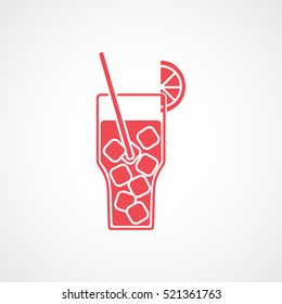 Cocktail With Ice Red Flat Icon On White Background